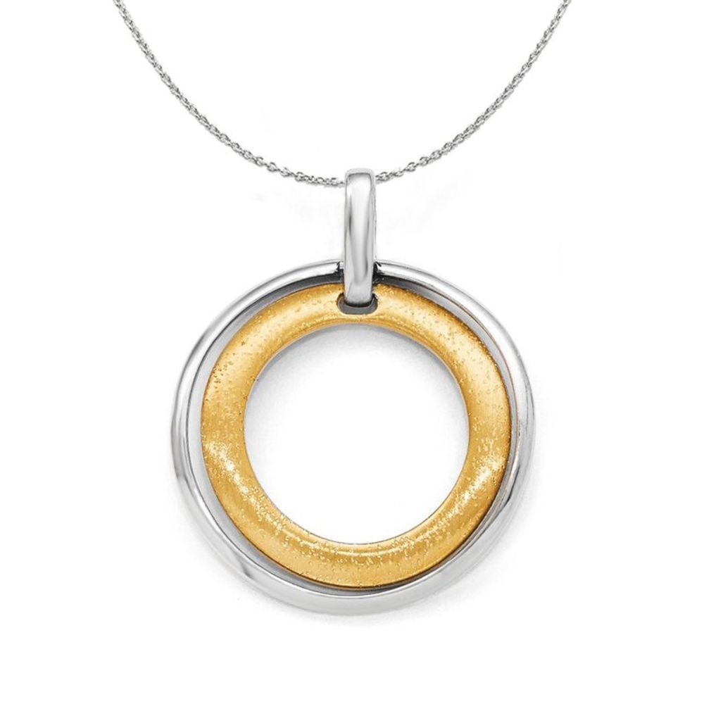 Silver & 24k Gold Tone Plated Bent Circle 30 x 37mm Necklace - 18 In